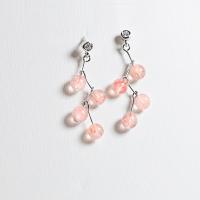 925 Sterling Silver Drop Earring, with Strawberry Quartz, platinum plated, for woman 