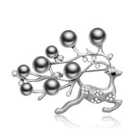 цинковый сплав Брошь, с ABS пластик жемчужина, Олень, Платиновое покрытие платиновым цвет, Женский & со стразами, не содержит свинец и кадмий продается PC