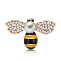 aleación de zinc broche, con Perlas de plástico ABS, Abeja, chapado en color dorado, para mujer & esmalte & con diamantes de imitación, libre de plomo & cadmio, 42x22mm, Vendido por UD