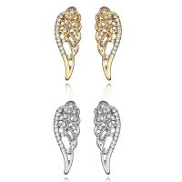 Zinc alliage strass Stud Earring, alliage de zinc, acier inoxydable puce boucle d'oreille, forme d'aile, Placage, pour femme & avec strass, plus de couleurs à choisir, sans plomb et cadmium Vendu par paire