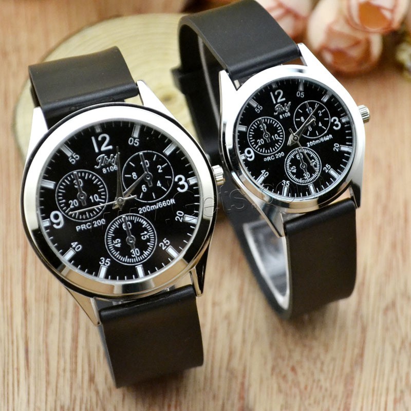 Unisex Wrist Watch, PU Leather, with Glass & Zinc Alloy, silver color plated, adjustable & different styles for choice, black, Length:Approx 9.2 Inch, Sold By PC