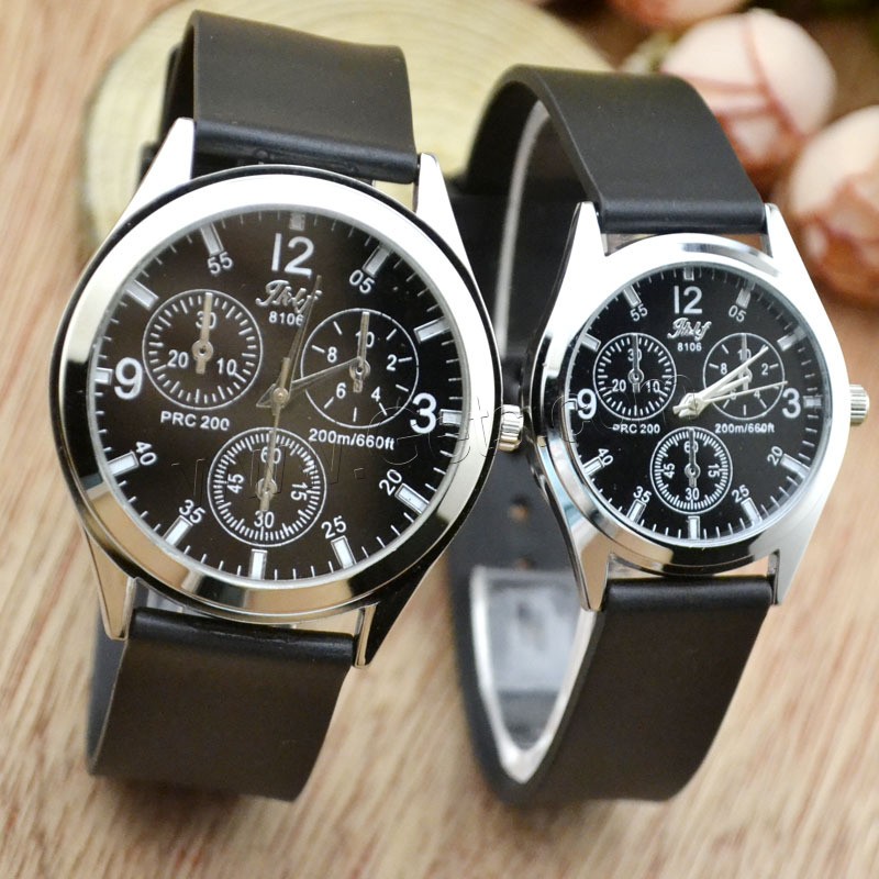 Unisex Wrist Watch, PU Leather, with Glass & Zinc Alloy, silver color plated, adjustable & different styles for choice, black, Length:Approx 9.2 Inch, Sold By PC