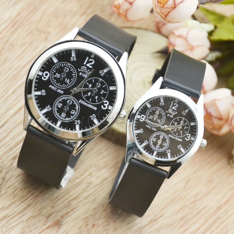 Unisex Wrist Watch, PU Leather, with Glass & Zinc Alloy, silver color plated, adjustable & different styles for choice, black, Length:Approx 9.2 Inch, Sold By PC