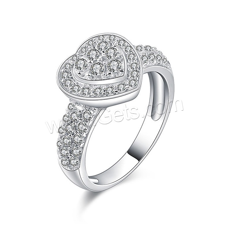 Befestigter Zirkonia Messingring Fingerring, Messing, Herz, platiniert, verschiedene Größen vorhanden & Micro pave Zirkonia & für Frau, 10mm, verkauft von PC