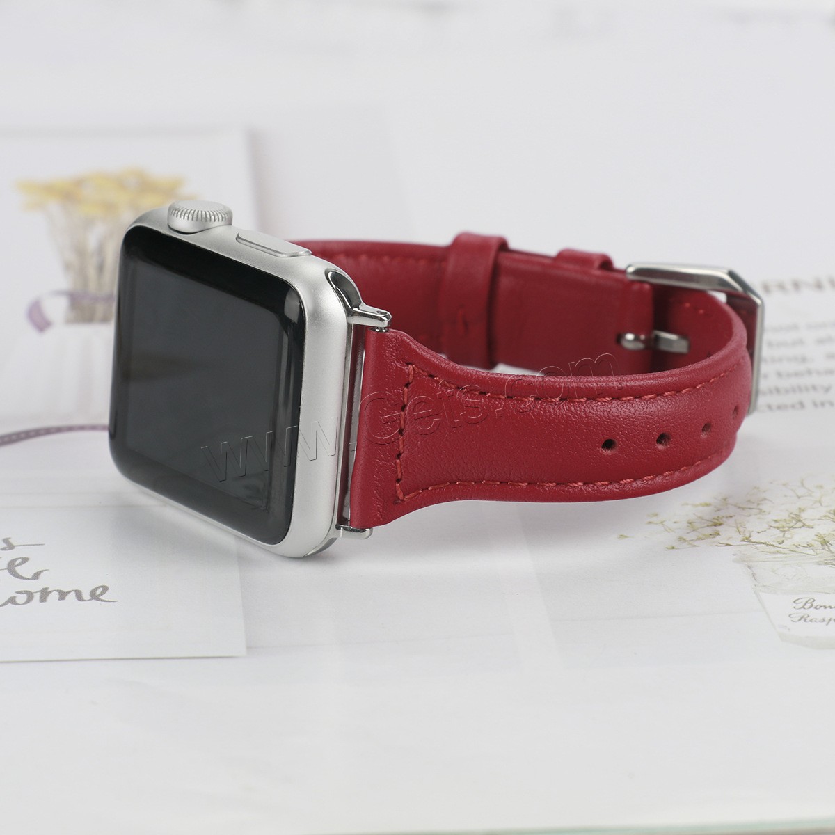 Cuir bracelet de montre, avec alliage de zinc, Placage de couleur argentée, pour Apple Watch & normes différentes pour le choix, plus de couleurs à choisir, Vendu par PC