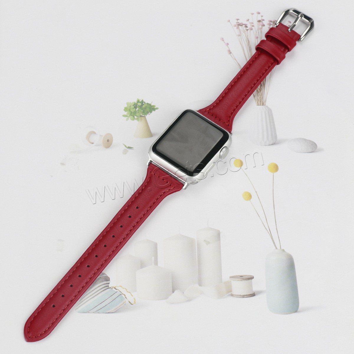 Cuir bracelet de montre, avec alliage de zinc, Placage de couleur argentée, pour Apple Watch & normes différentes pour le choix, plus de couleurs à choisir, Vendu par PC