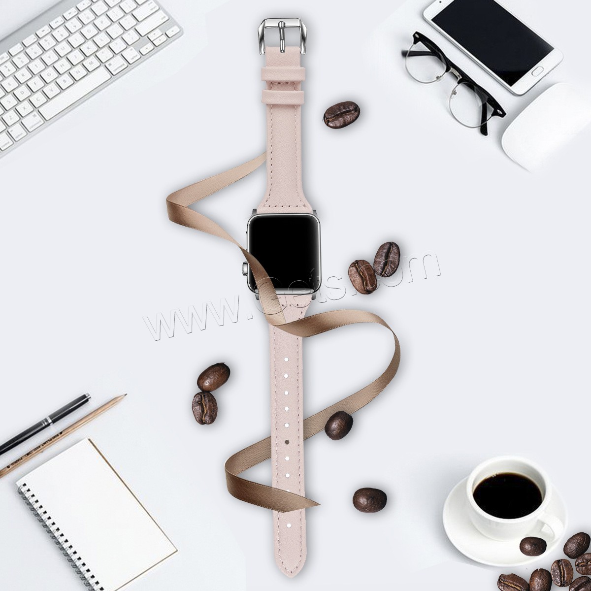 Cuir bracelet de montre, avec alliage de zinc, Placage de couleur argentée, pour Apple Watch & normes différentes pour le choix, plus de couleurs à choisir, Vendu par PC