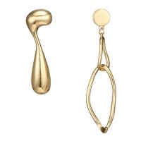 aleación de zinc Pendientes asimétricos, acero inoxidable aguja de pendiente, chapado en color dorado, para mujer, libre de plomo & cadmio, 87mm, Vendido por Par