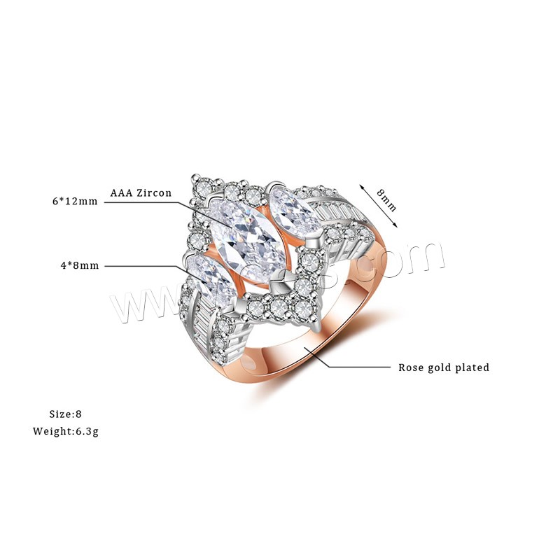 Anneau de cuivre de Zircon, laiton, Placage, normes différentes pour le choix & pour femme & avec zircone cubique, Vendu par PC