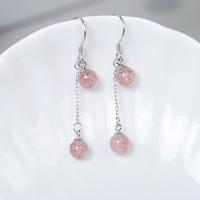 925 Sterling Silber Tropfen Ohrring, mit Strawberry Quartz, platiniert, für Frau, 12x15mm, 53mm, verkauft von Paar