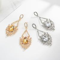 alliage de zinc Boucle d'oreille goutte, avec cristal, acier inoxydable puce boucle d'oreille, Placage, pour femme & facettes & avec strass, plus de couleurs à choisir Vendu par paire