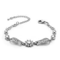 Zinc bracelets en strass en alliage , alliage de zinc, avec 5.5cm chaînes de rallonge, Placage de couleur platine, pour femme & avec strass, sans plomb et cadmium Environ 6 pouce, Vendu par brin