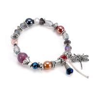 aleación de zinc Pulsera, con Cristal & Acrílico, chapado en color de plata antigua, Estilo bohemio & para mujer & facetas, libre de plomo & cadmio, 11x20mm, 10mm, longitud:aproximado 6 Inch, Vendido por Sarta