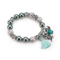 aleación de zinc Pulsera, con cordón de nylon & Cristal & Acrílico, chapado en color de plata antigua, Estilo bohemio & para mujer & facetas, libre de plomo & cadmio, 11mm, longitud:aproximado 6 Inch, Vendido por Sarta