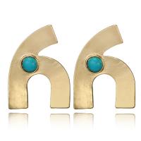 alliage de zinc boucle d oreille dormeuse, avec turquoise synthétique, acier inoxydable puce boucle d'oreille, Lettre H, Placage de couleur d'or, pour femme, sans plomb et cadmium, 54mm, Vendu par paire