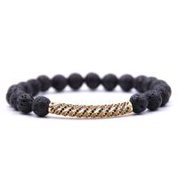 Edelstein Armband, mit elastischer Faden & Messing, goldfarben plattiert, natürliche & verschiedenen Materialien für die Wahl & unisex & Micro pave Zirkonia, 8mm, Länge:ca. 7.5 ZollInch, verkauft von Strang