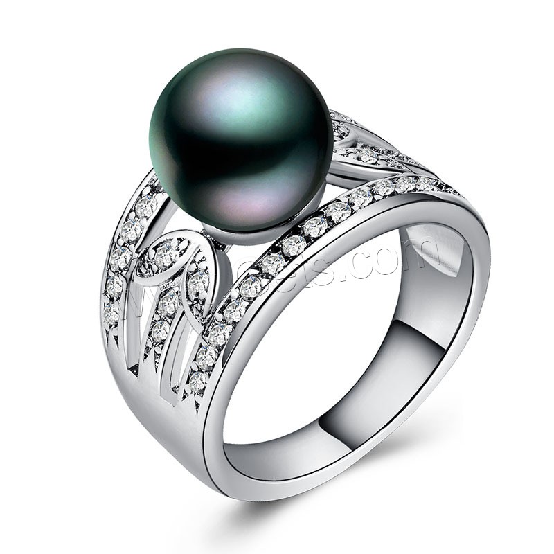 Pearl Brass Finger Ring, with Freshwater Pearl, real silver plated, different size for choice & for woman & with rhinestone, 10mm, Sold By PC