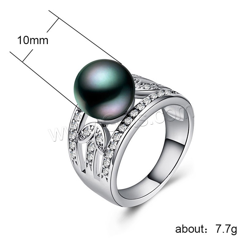 Pearl Brass Finger Ring, with Freshwater Pearl, real silver plated, different size for choice & for woman & with rhinestone, 10mm, Sold By PC