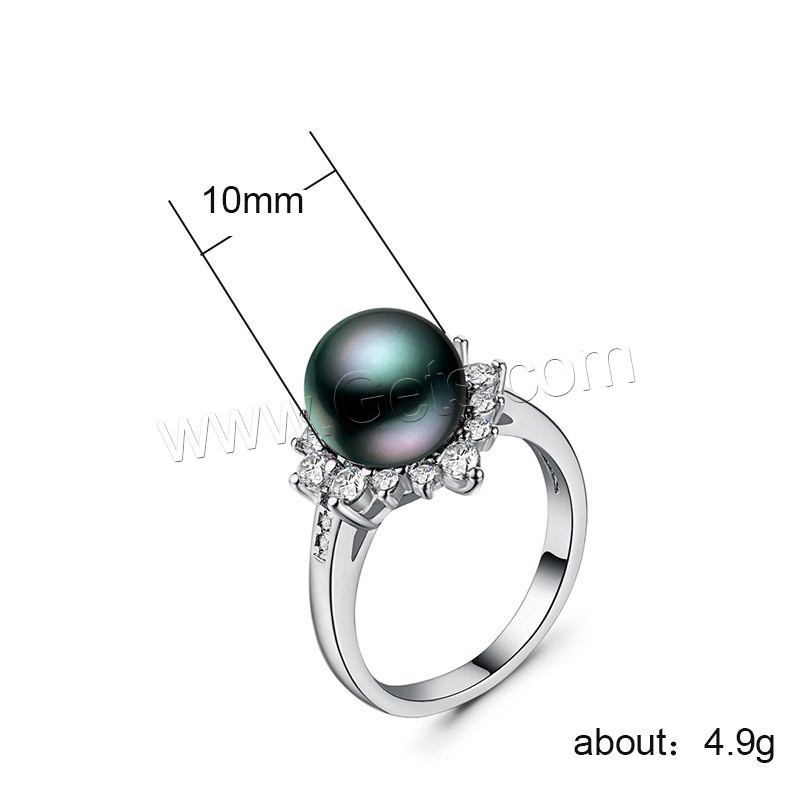 Messing Fingerring, mit Natürliche kultivierte Süßwasserperlen, versilbert, verschiedene Größen vorhanden & für Frau & mit kubischem Zirkonia, 10mm, verkauft von PC