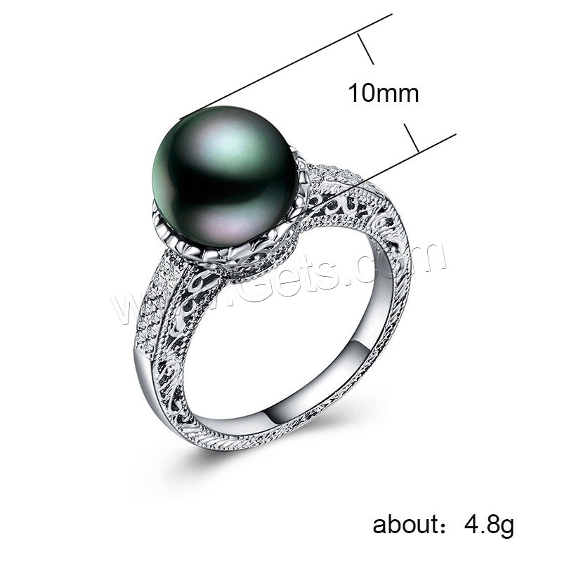 Brass Finger Ring, with Freshwater Pearl, real silver plated, different size for choice & for woman & with rhinestone, 10mm, Sold By PC