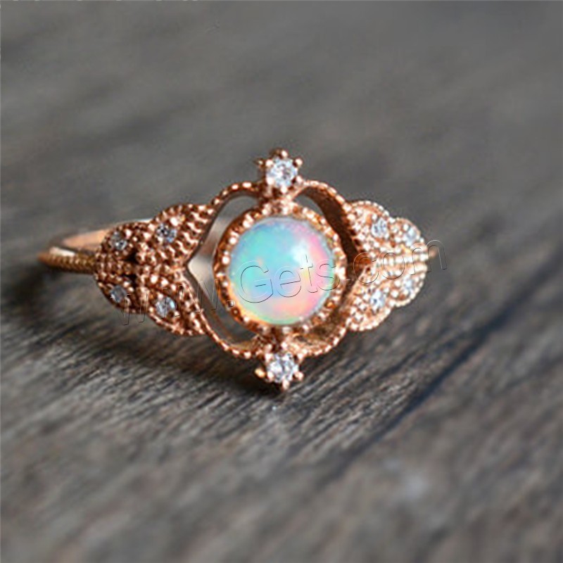 Brass Finger Ring, with Opal, rose gold color plated, different size for choice & for woman & with rhinestone, Sold By PC