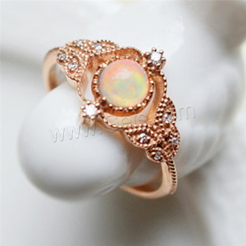 Brass Finger Ring, with Opal, rose gold color plated, different size for choice & for woman & with rhinestone, Sold By PC