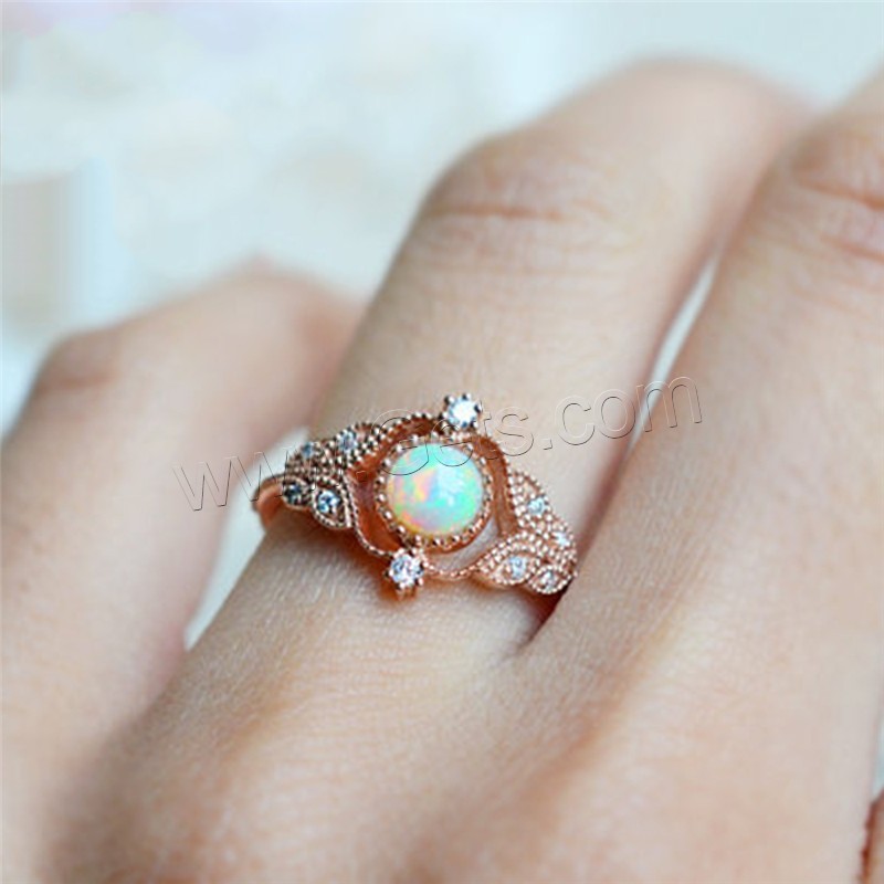 Brass Finger Ring, with Opal, rose gold color plated, different size for choice & for woman & with rhinestone, Sold By PC