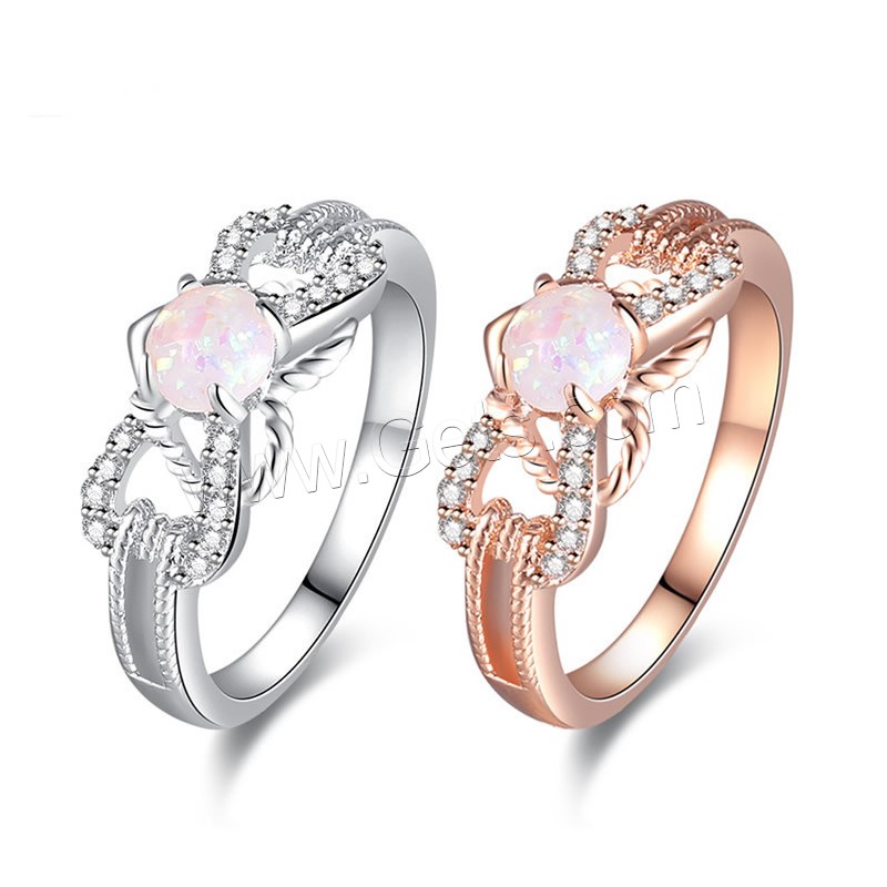 Brass Finger Ring, with Opal, plated, different size for choice & for woman & with cubic zirconia, more colors for choice, 5mm, 16mm, Sold By PC