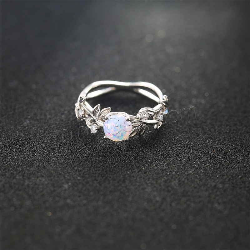 Brass Finger Ring, with Opal, platinum plated, different size for choice & for woman & with rhinestone, 7mm, Sold By PC