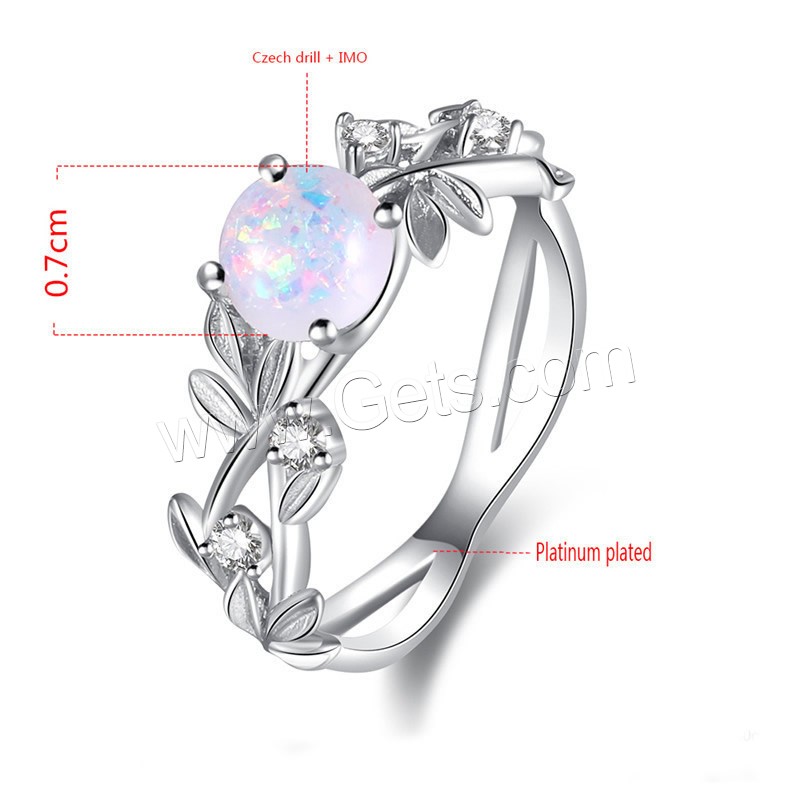 Brass Finger Ring, with Opal, platinum plated, different size for choice & for woman & with rhinestone, 7mm, Sold By PC