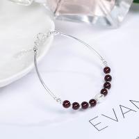 plata de ley 925 Pulsera, con granate, con 1.18lnch extender cadena, chapado en platina real, para mujer, 5mm, longitud:aproximado 5.5 Inch, Vendido por Sarta