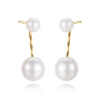 Brass Split Earring, with Freshwater Pearl, Round, 18K gold plated, detachable & for woman, nickel, lead & cadmium free 