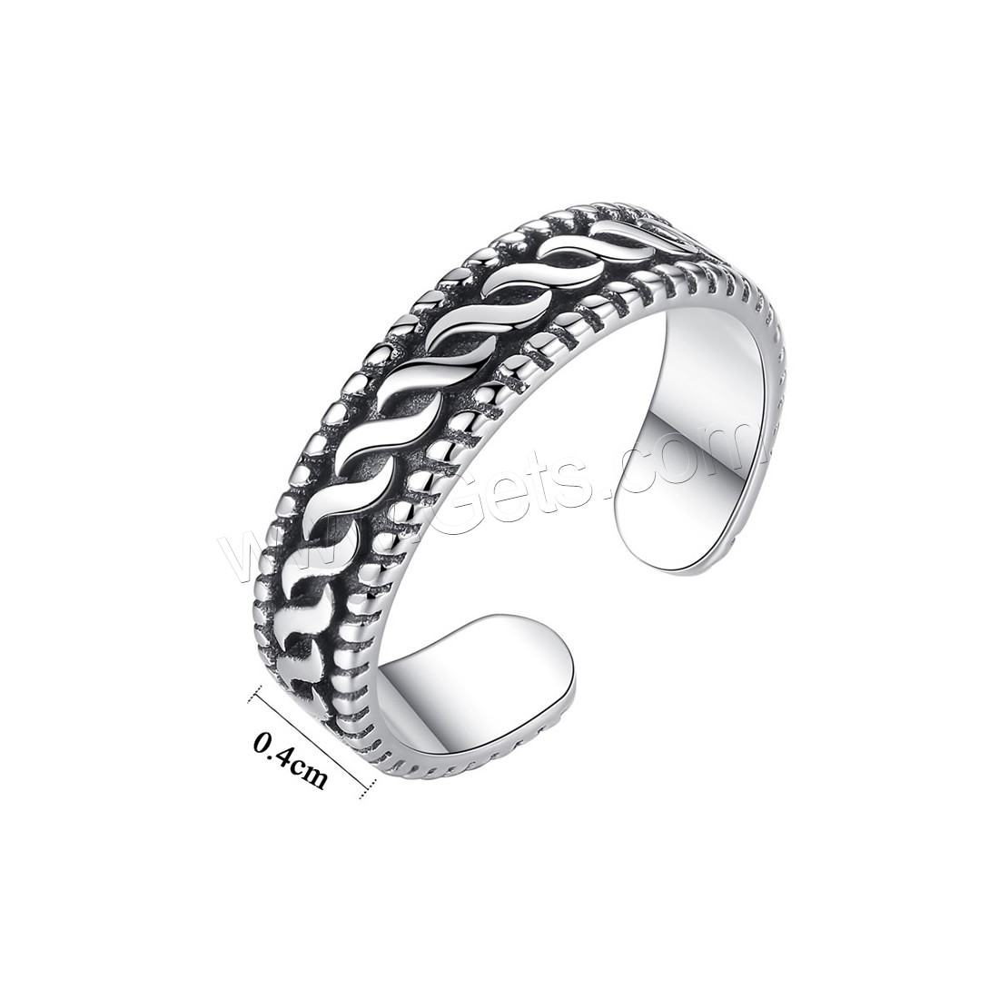 Thailand Sterling Silver Finger Ring, Unisex & adjustable & different size for choice & blacken, 4mm, Sold By PC