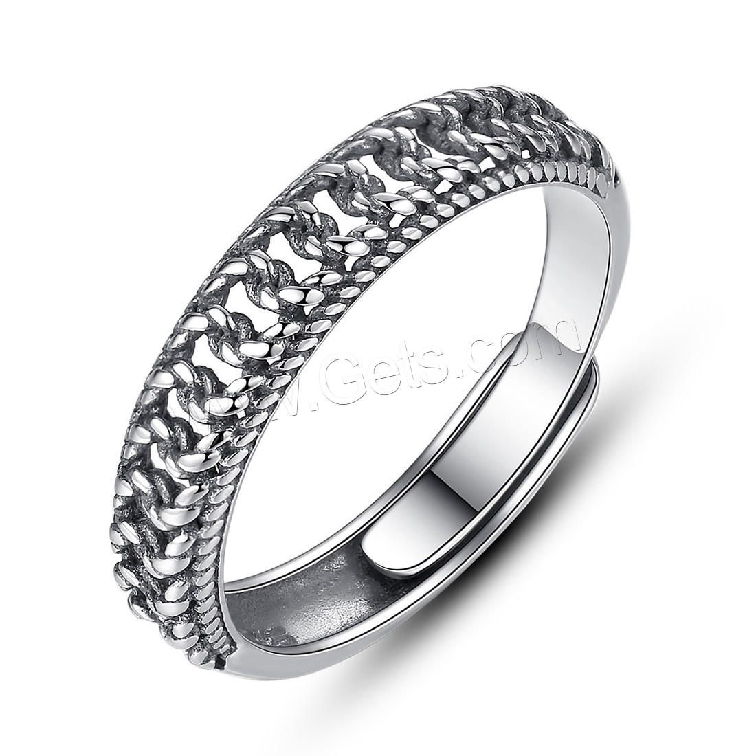 Thailand Sterling Silver Finger Ring, Unisex & adjustable & different size for choice & blacken, 4mm, Sold By PC