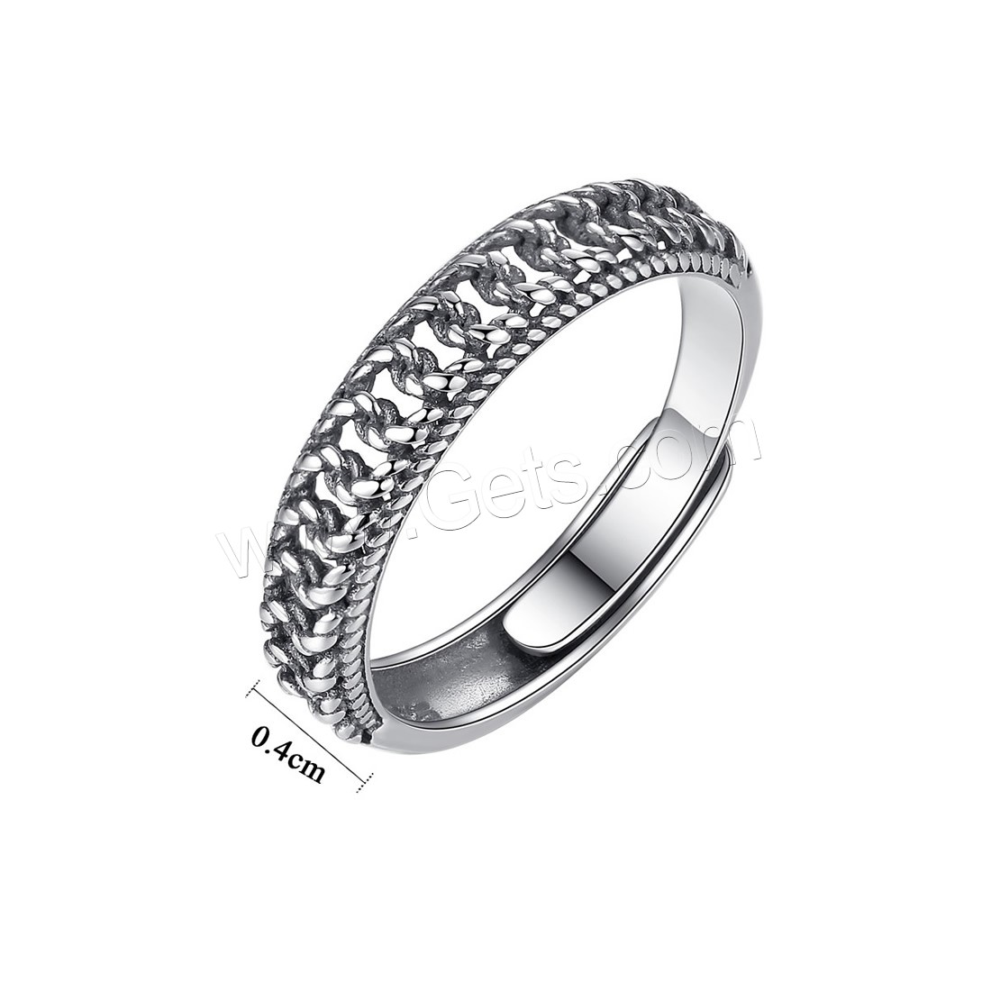 Thailand Sterling Silver Finger Ring, Unisex & adjustable & different size for choice & blacken, 4mm, Sold By PC