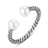 Thailand Sterling Silver Cuff Finger Ring, with Freshwater Pearl, adjustable & for woman & blacken, 5mm, US Ring 