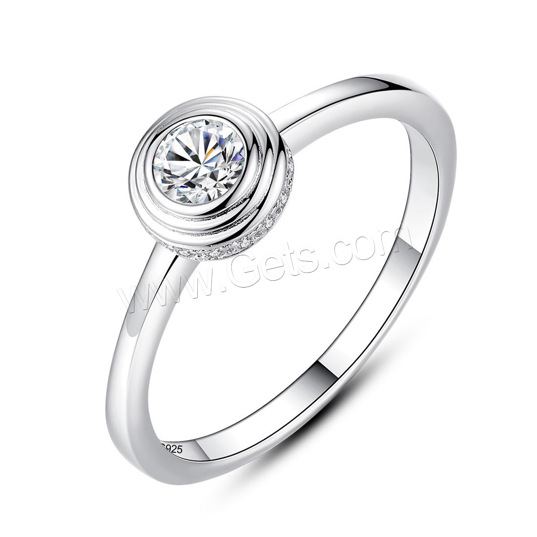 Befestigter Zirkonia Messingring Fingerring, Messing, flache Runde, platiniert, verschiedene Größen vorhanden & Micro pave Zirkonia & für Frau, frei von Nickel, Blei & Kadmium, 6x6mm, verkauft von PC