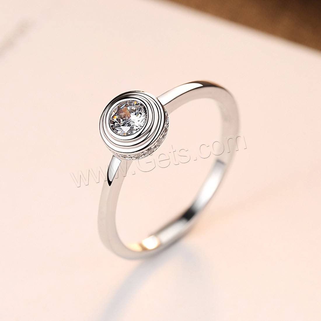 Befestigter Zirkonia Messingring Fingerring, Messing, flache Runde, platiniert, verschiedene Größen vorhanden & Micro pave Zirkonia & für Frau, frei von Nickel, Blei & Kadmium, 6x6mm, verkauft von PC