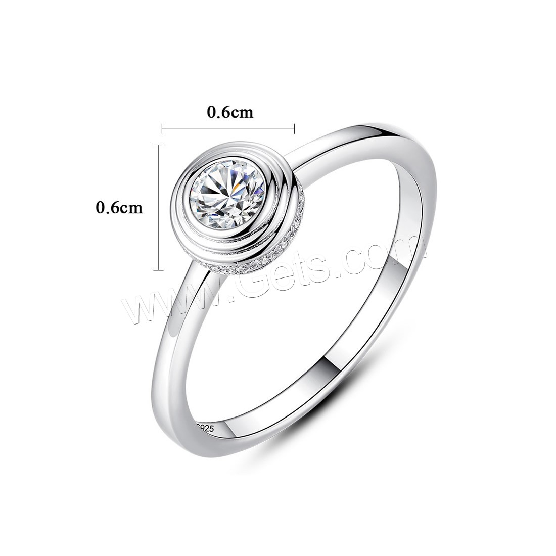 Befestigter Zirkonia Messingring Fingerring, Messing, flache Runde, platiniert, verschiedene Größen vorhanden & Micro pave Zirkonia & für Frau, frei von Nickel, Blei & Kadmium, 6x6mm, verkauft von PC