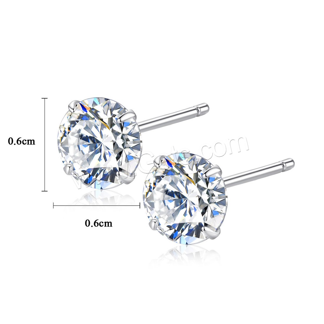 Messing Ohrstecker, platiniert, verschiedene Größen vorhanden & für Frau & mit kubischem Zirkonia, frei von Nickel, Blei & Kadmium, verkauft von Paar