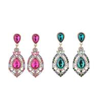 Glass Zinc Alloy Earring, with Glass, gold color plated, for woman & faceted & with rhinestone 