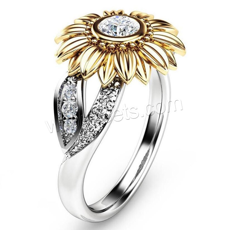 Zinc Alloy Finger Ring, Flower, plated, different size for choice & for woman & with cubic zirconia, Sold By PC