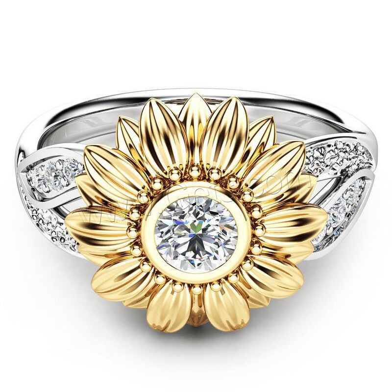 Zinc Alloy Finger Ring, Flower, plated, different size for choice & for woman & with cubic zirconia, Sold By PC