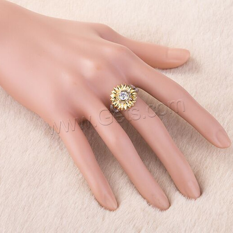 Zinc Alloy Finger Ring, Flower, plated, different size for choice & for woman & with cubic zirconia, Sold By PC