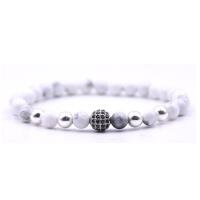 Edelstein Armband, mit elastischer Faden & Messing, silberfarben plattiert, natürliche & verschiedenen Materialien für die Wahl & unisex & Micro pave Zirkonia, 6mm, Länge:ca. 7.5 ZollInch, verkauft von PC