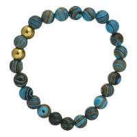 Malachite bracelet, avec acier inoxydable, Placage de couleur d'or, pour femme, 8mm Environ 7 pouce, Vendu par brin