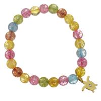 Cuarzo natural Pulsera, con acero inoxidable, Tortuga, chapado en color dorado, pulsera del encanto & para mujer & con diamantes de imitación & Craquelado, 13x13mm, 8mm, longitud:aproximado 7 Inch, Vendido por Sarta