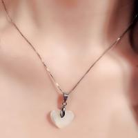 Argent sterling 925 collier, avec coquille blanche, coeur, Plaqué d'argent, chaîne de boîte & pour femme Environ 18 pouce, Vendu par brin