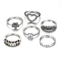 Zinklegierung Ring Set, Fingerring, mit Kristall, antik silberfarben plattiert, Mischringgröße & unisex & mit Strass, Größe:5-7, 6PCs/Menge, verkauft von Menge