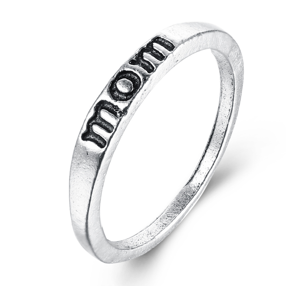 Zinc Alloy Finger Ring, word mom, antique silver color plated, different size for choice & for woman, Sold By PC